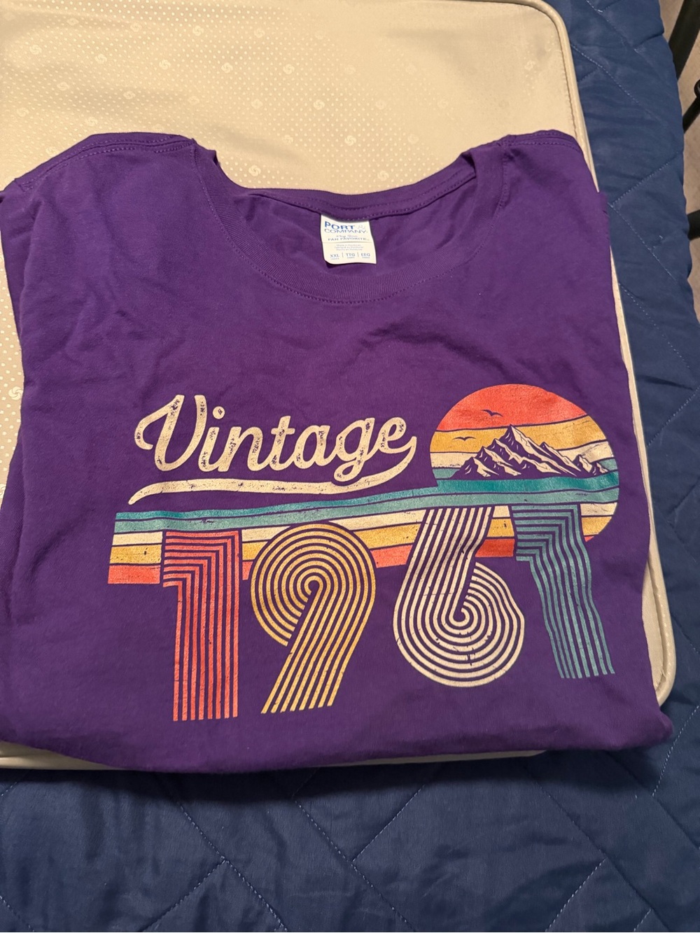 Source Unknown Purple Short Sleeve Tee with Retro 'Vintage 1976' Sunset Graphic